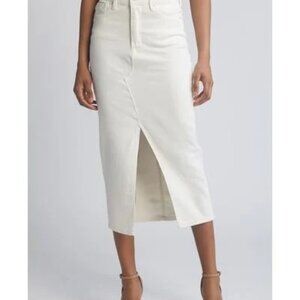Good American Cloud White Midi Jean Skirt